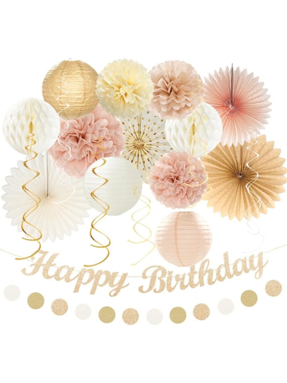 Champagne Gold Beige Boho Fall Birthday Party Decor - 21pcs Rustic Banner